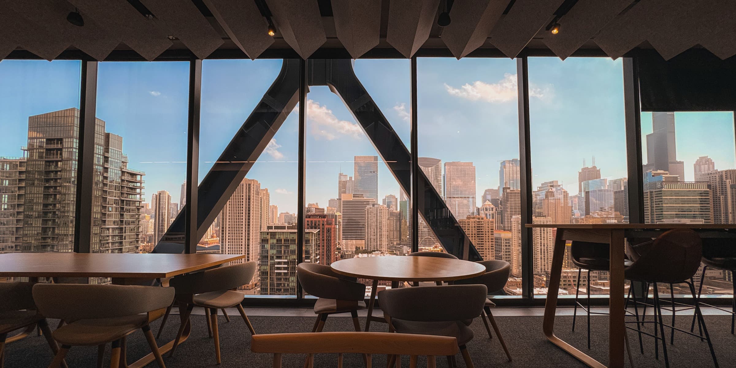 Modern institutional office overlooking a financial district
